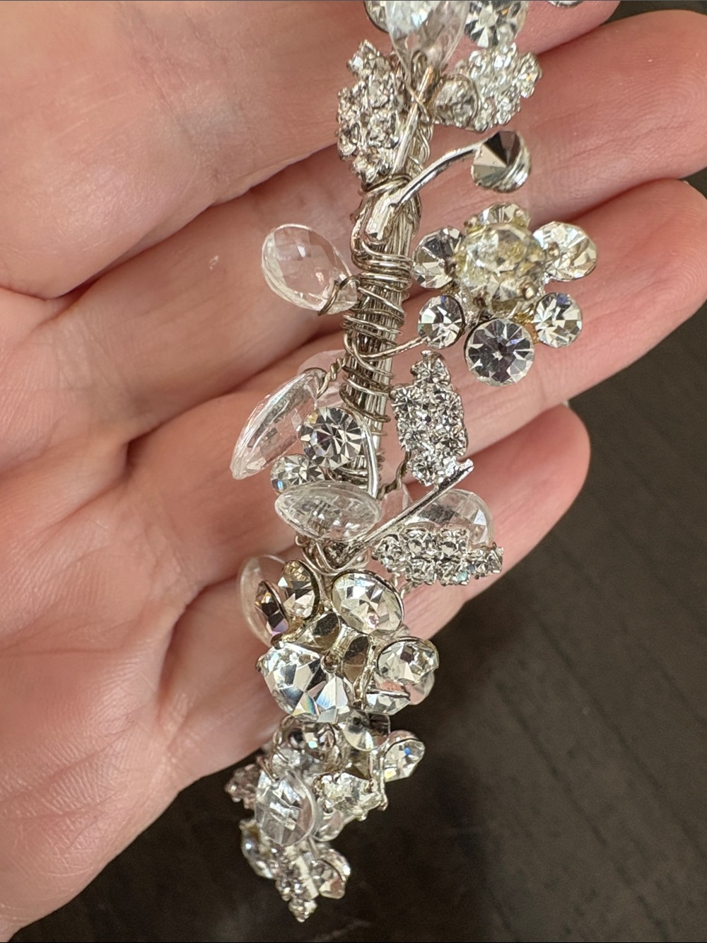 Crystal Floral Wire Hair Vine - Clear/Silver